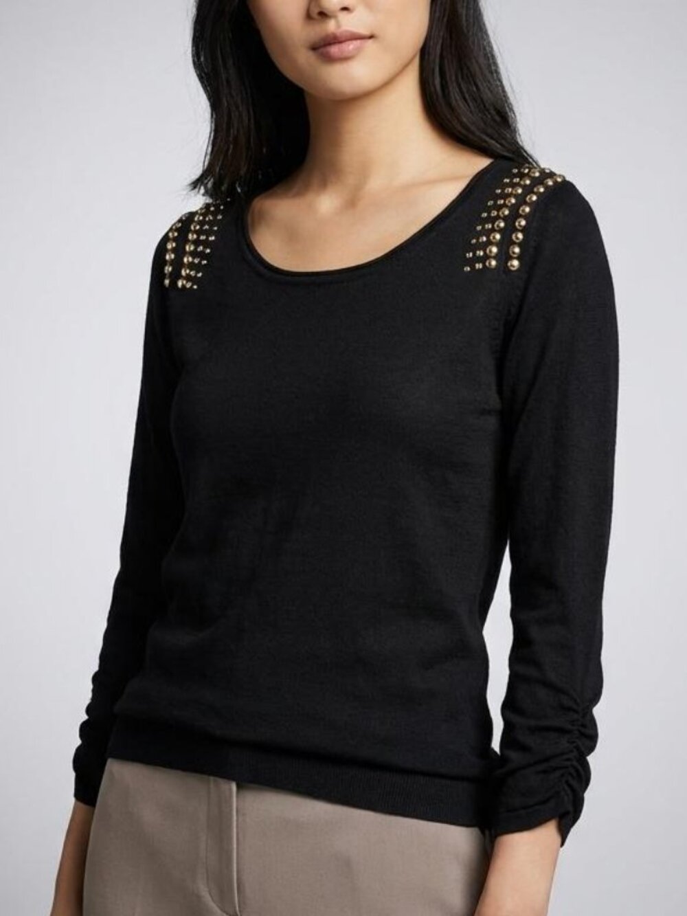 Express Black Studded Shoulder Knit Top